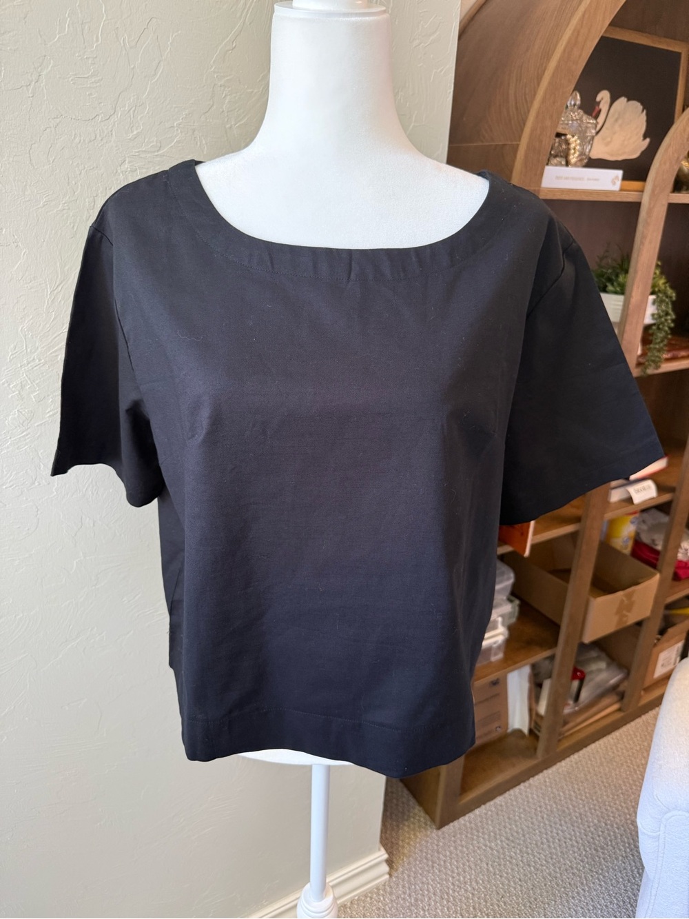 NWT North Fashion Black Linen Cotton Boxy Top M Square Neck